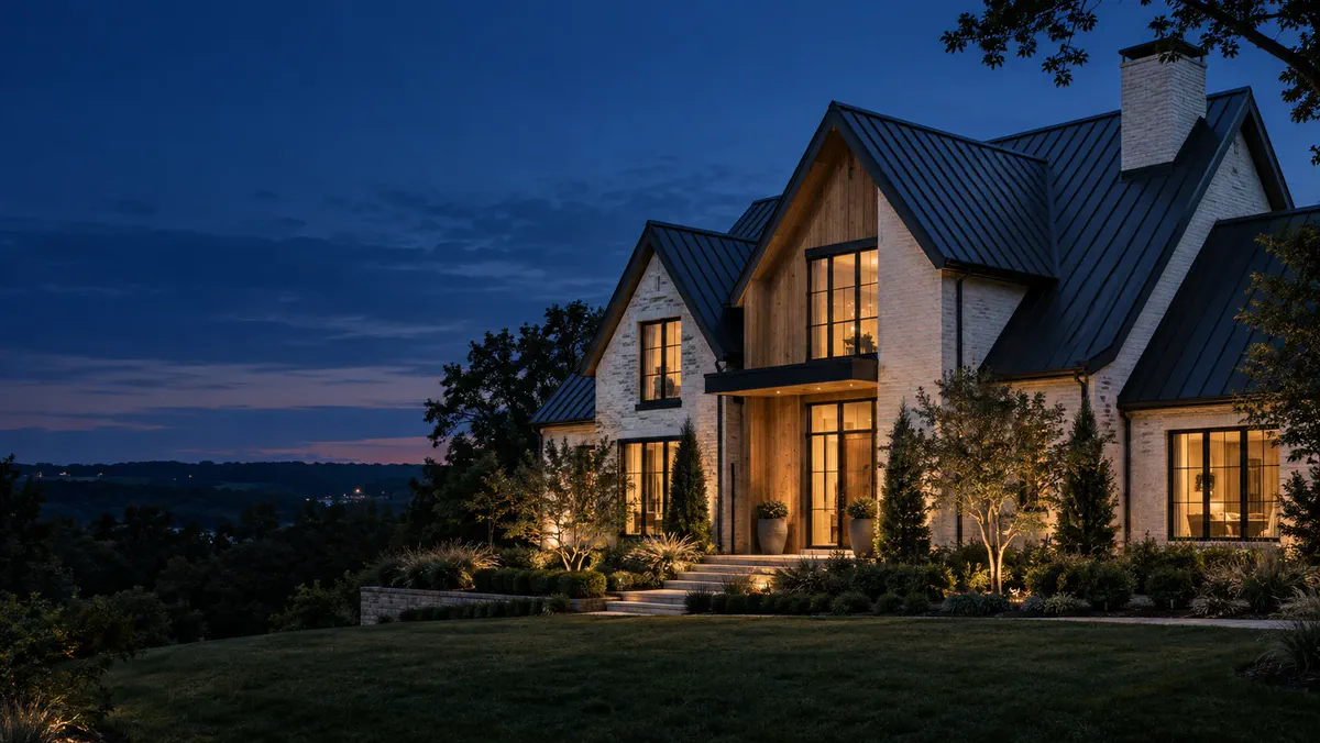 Concept home with a dark standing seam roof